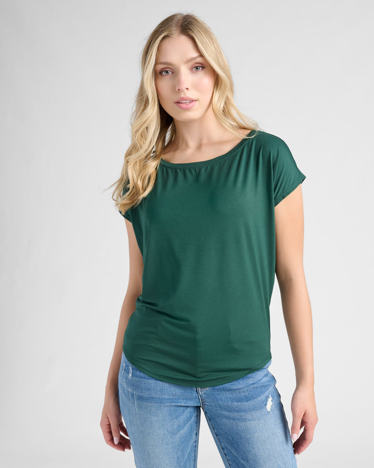 Hunter Green $|& 78&SUNNY Edgewater Off The Shoulder Tee - SOF Front