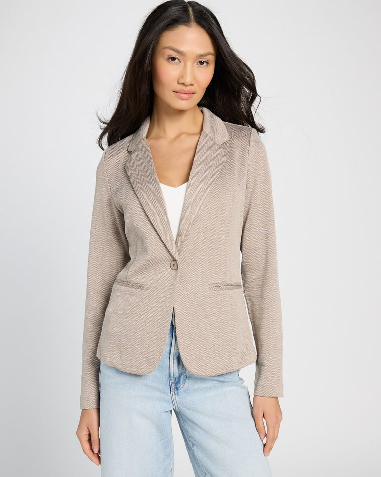 Almond Milk $|& ICHI Kate Jacquard Herringbone Blazer - SOF Front
