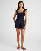 Navy $|& Gilli Flutter Sleeve Romper - SOF Front