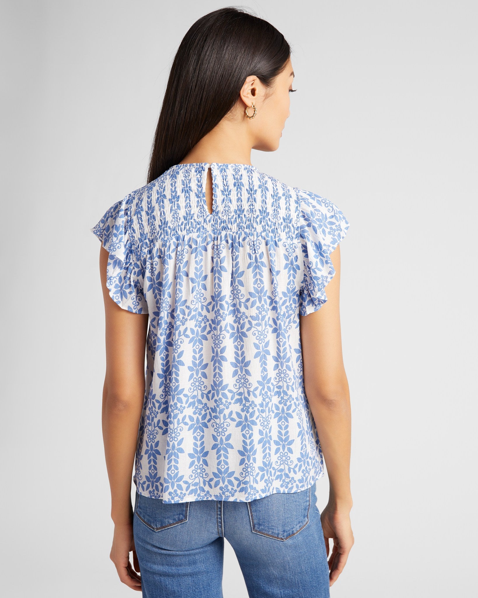 Blue $|& Skies Are Blue Printed Smocked Yoke Top - SOF Back