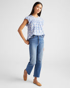 Blue $|& Skies Are Blue Printed Smocked Yoke Top - SOF Full Front
