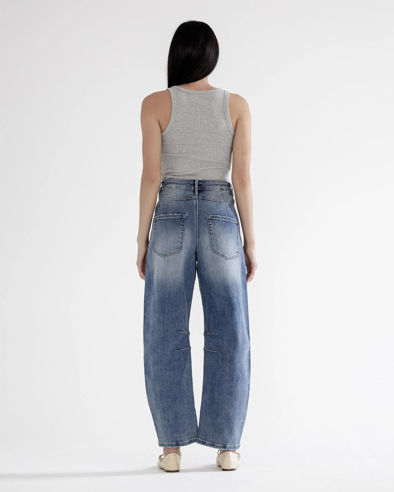 Dark Sapphire $|& Mica Denim Super High Rise Barrel Leg Jeans - VOF Back