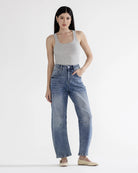 Dark Sapphire $|& Mica Denim Super High Rise Barrel Leg Jeans - VOF Front