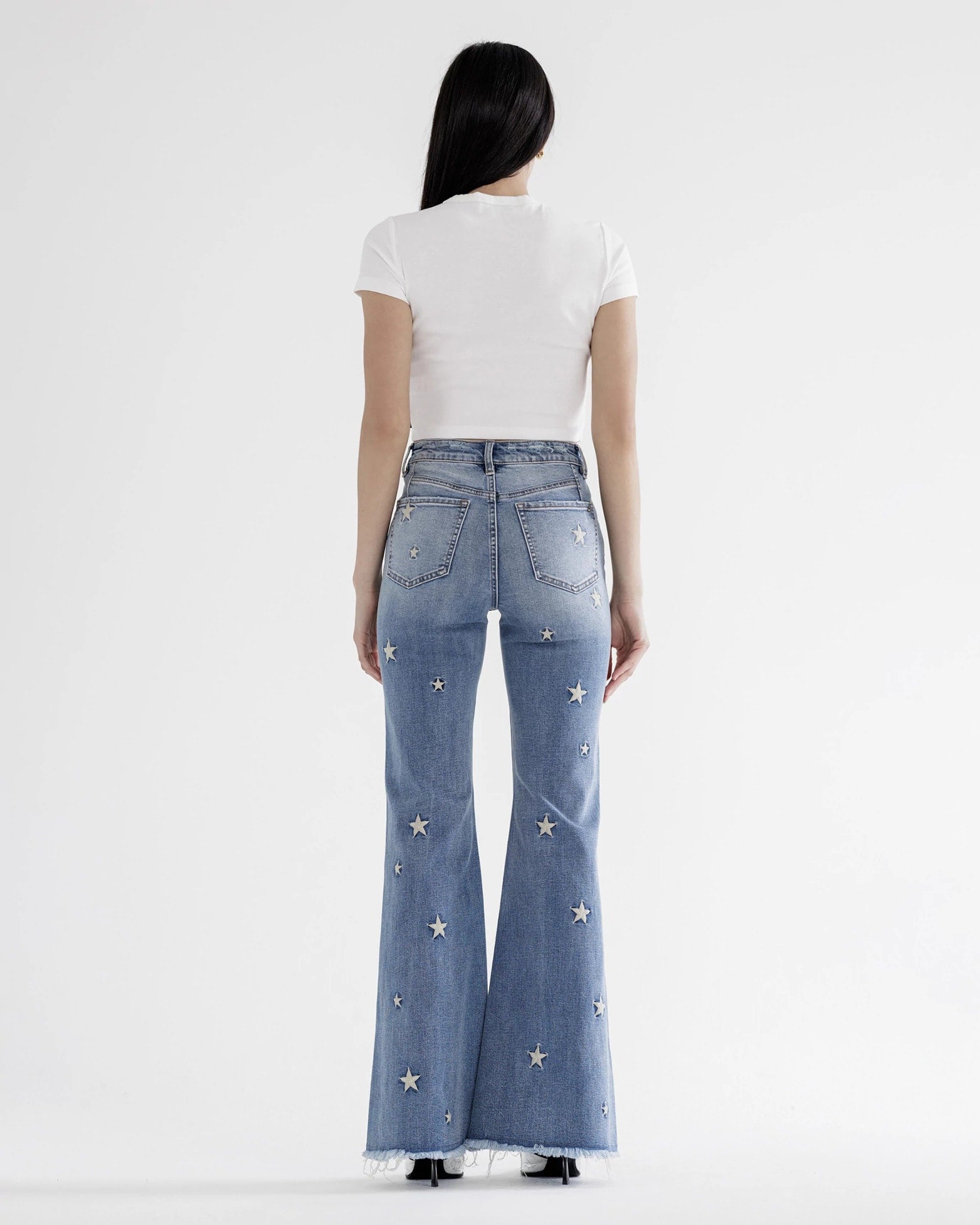 Sapphire Blue $|& Mica Denim Flare Leg Jeans With Star Embroidery - VOF Back