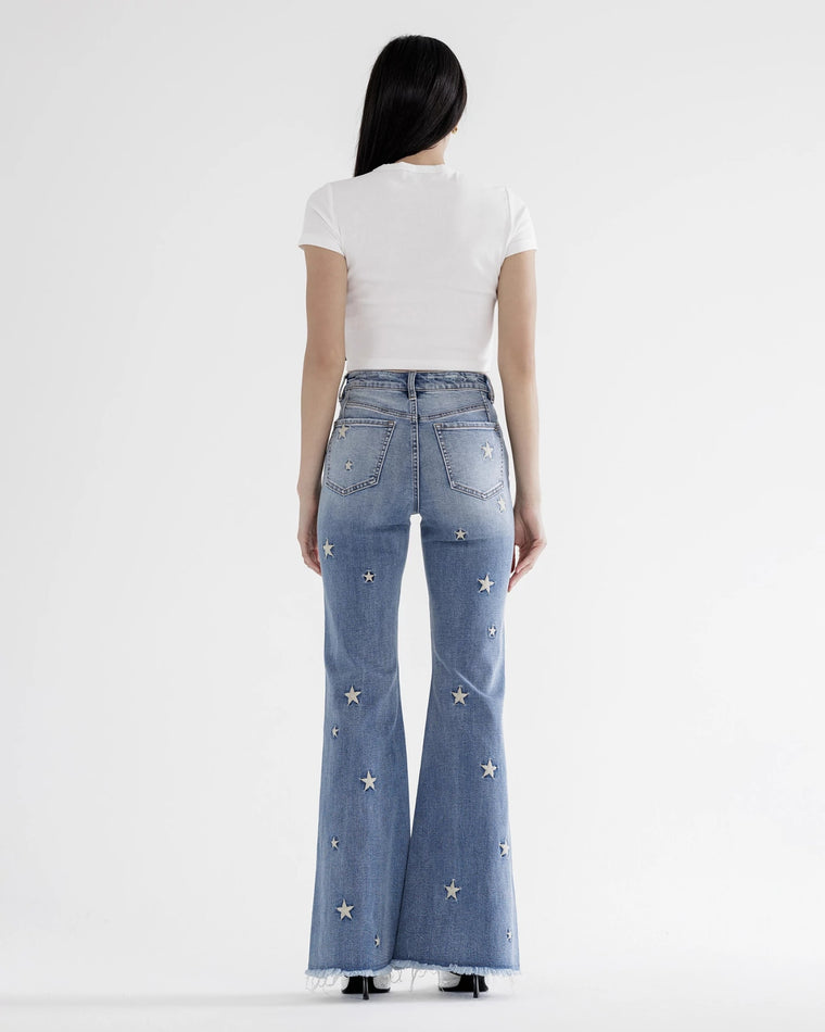Sapphire Blue $|& Mica Denim Flare Leg Jeans With Star Embroidery - VOF Back