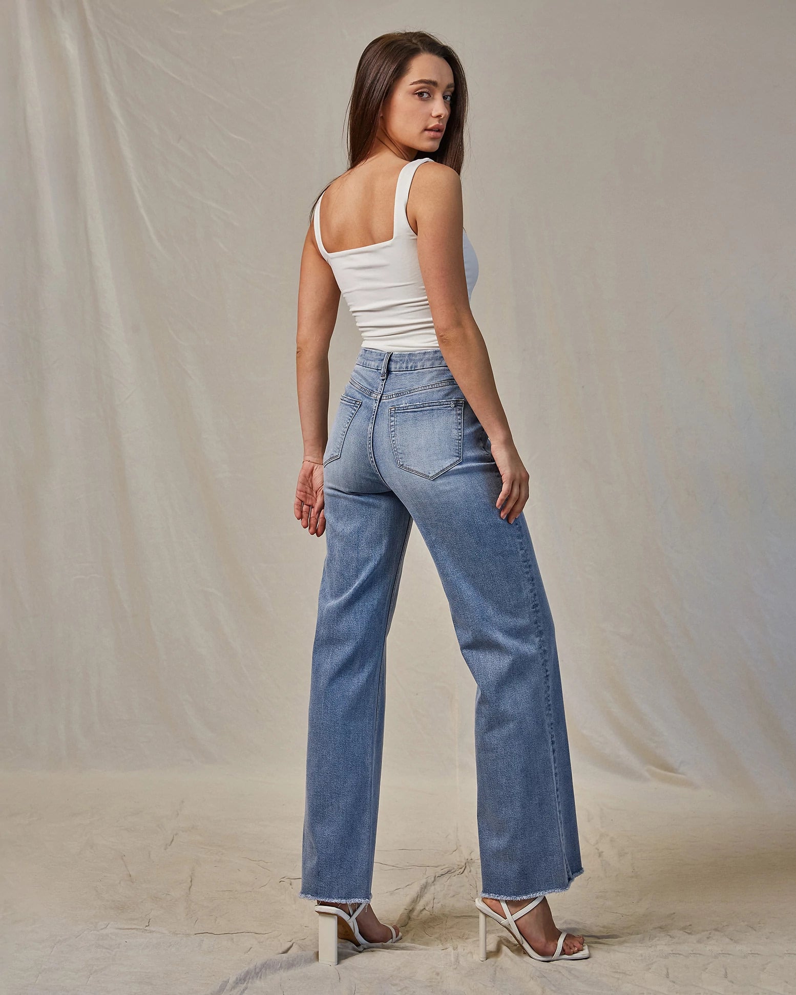 Ciel Blue $|& Mica Denim Super Soft High Rise Wide Leg Jeans - VOF Back