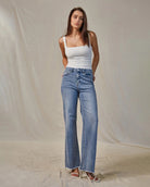 Ciel Blue $|& Mica Denim Super Soft High Rise Wide Leg Jeans - VOF Front