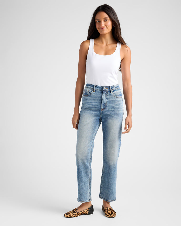 Medium Wash $|& Vigoss Mom Straight Leg Jeans - SOF Full Front