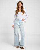 Light Wash $|& Vigoss Double Button Flare Leg Jeans - SOF Full Front