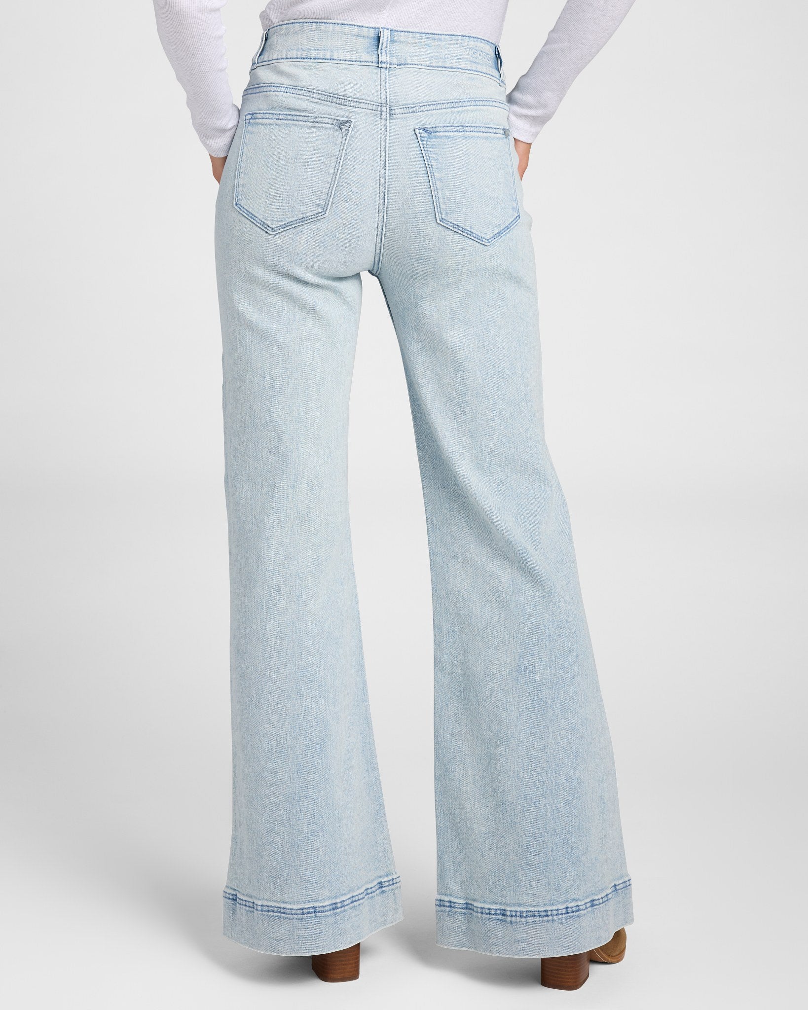 Light Wash $|& Vigoss Double Button Flare Leg Jeans - SOF Back