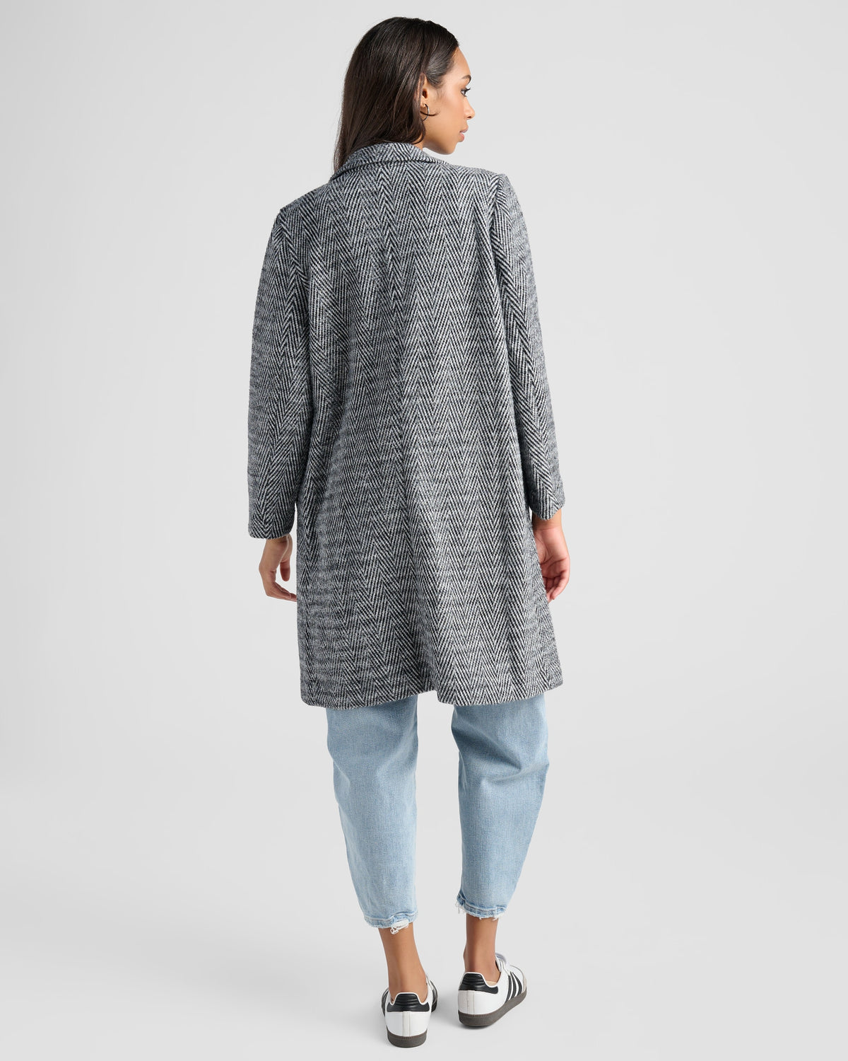 Black $|& Skies Are Blue Herringbone Long Knit Blazer - SOF Back