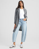 Black $|& Skies Are Blue Herringbone Long Knit Blazer - SOF Front