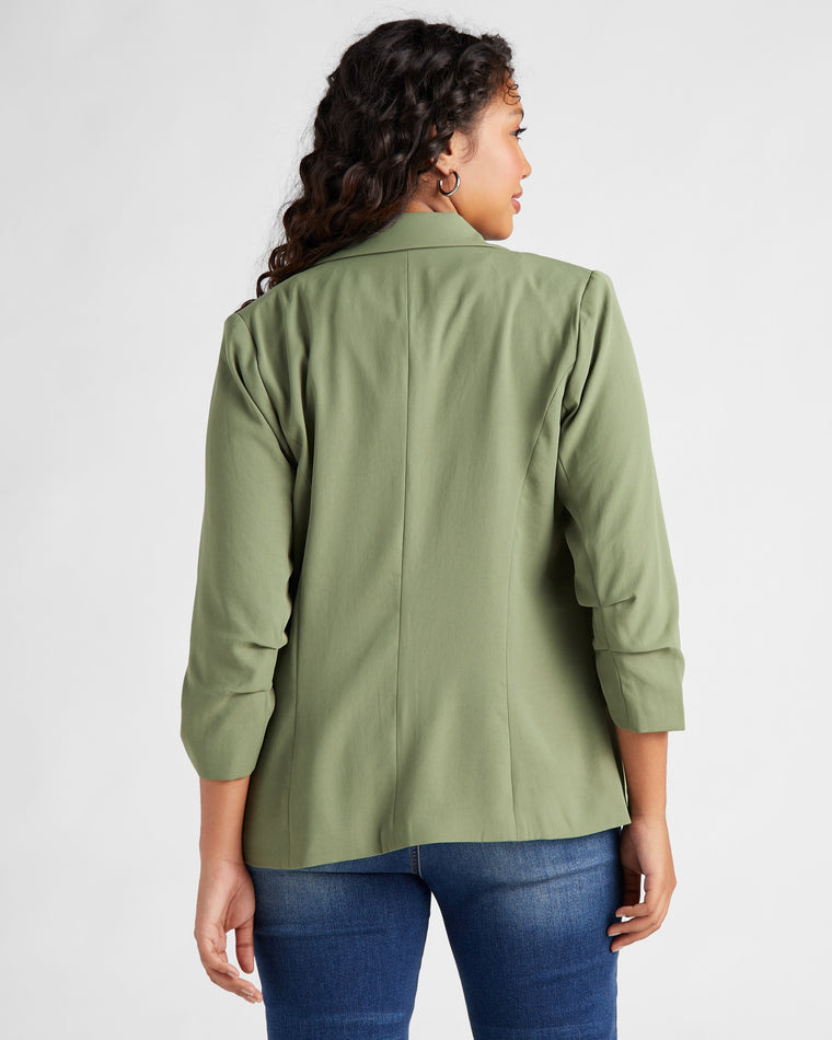 Olive $|& Skies Are Blue Shirred Sleeve Blazer - SOF Back