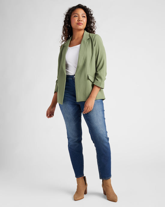 Olive $|& Skies Are Blue Shirred Sleeve Blazer - SOF Full Front