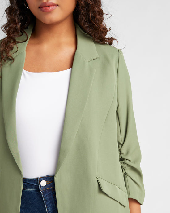 Olive $|& Skies Are Blue Shirred Sleeve Blazer - SOF Detail