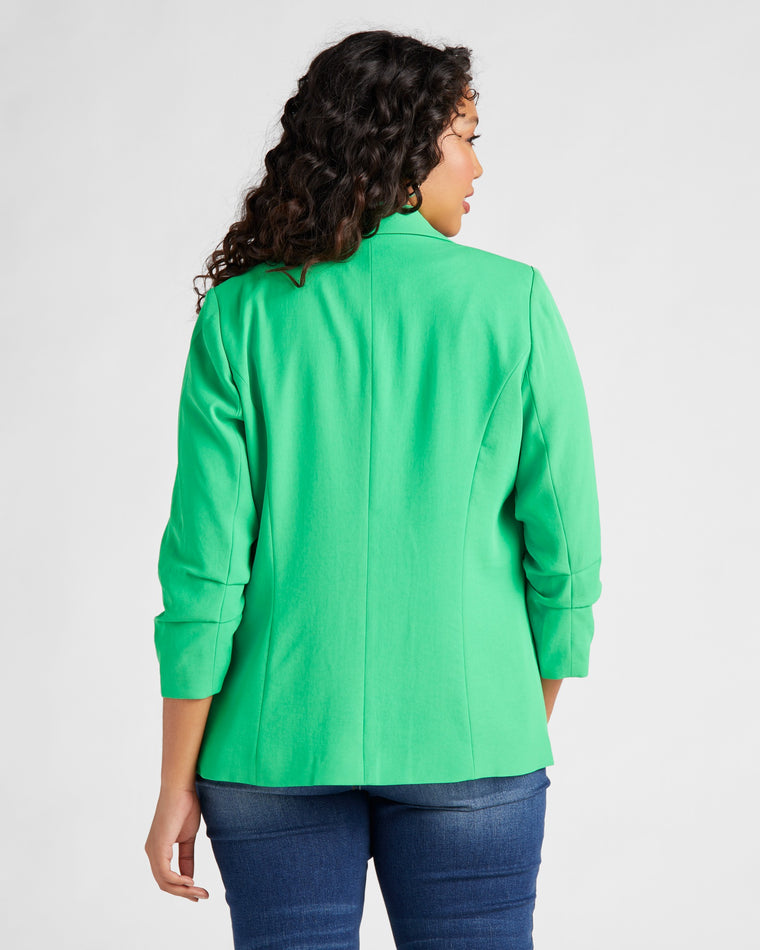 Fresh Green $|& Skies Are Blue Shirred Sleeve Blazer - SOF Back