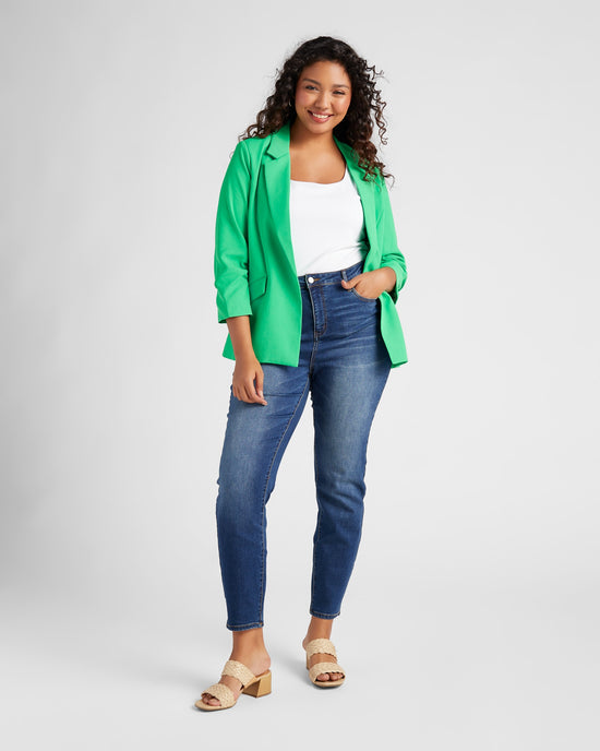 Fresh Green $|& Skies Are Blue Shirred Sleeve Blazer - SOF Full Front