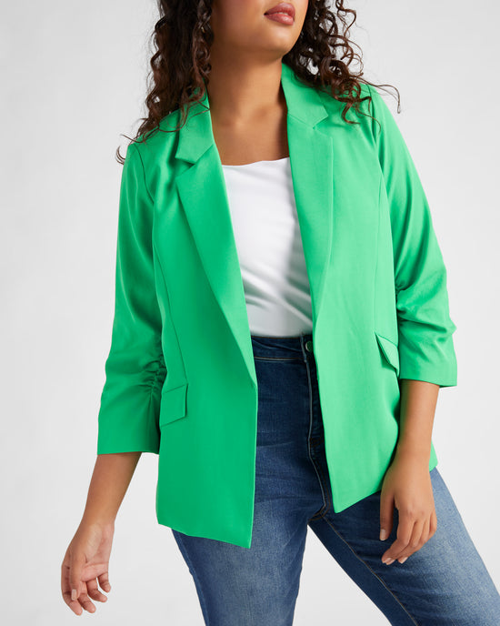 Fresh Green $|& Skies Are Blue Shirred Sleeve Blazer - SOF Detail