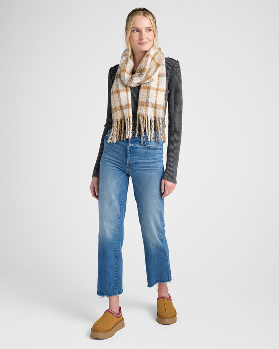 Ivory $|& David & Young Boucle Plaid Scarf - SOF Full Front