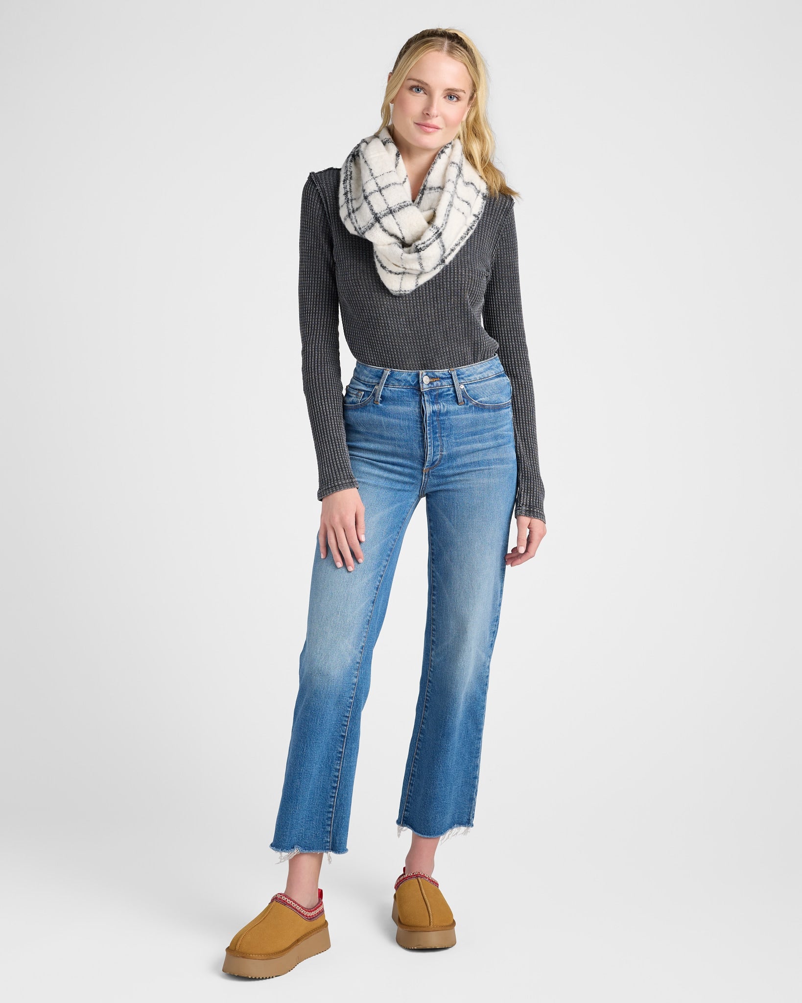 Ivory $|& David & Young Plaid Scarf - SOF Full Front