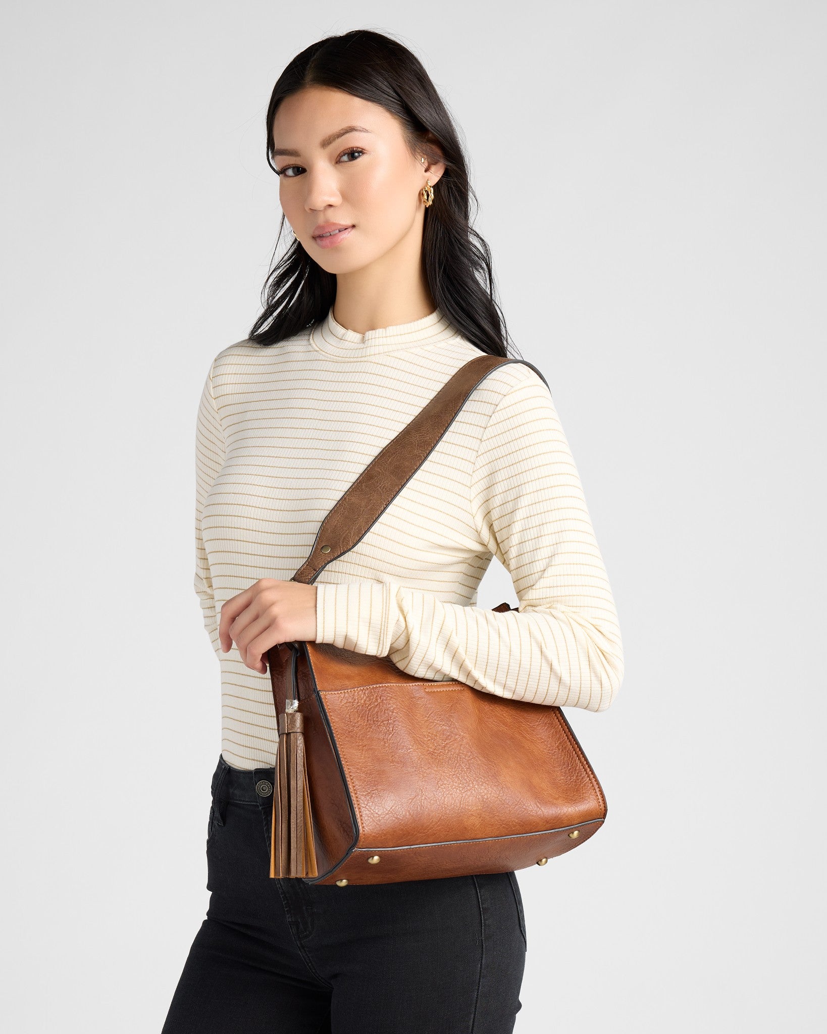 Camel/Coffee $|& Jen & Co. Lyla Two Piece Tote - SOF Front