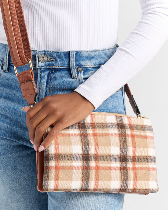 Plaid Tan/Red $|& Jen & Co. Izzy Crossbody - SOF Detail