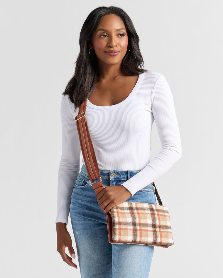 Plaid Tan/Red $|& Jen & Co. Izzy Crossbody - SOF Front