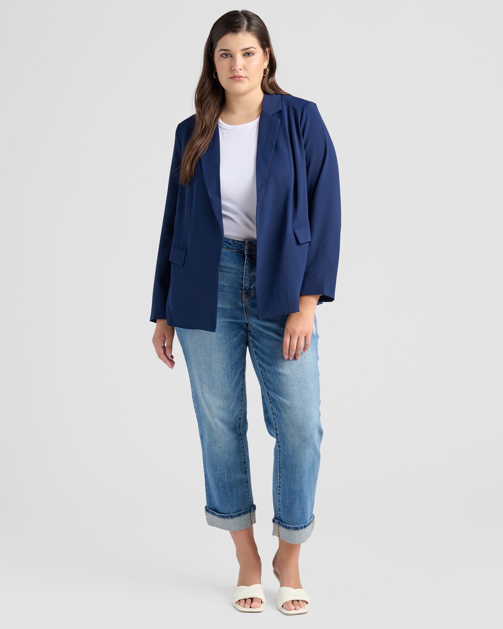 Navy $|& Skies Are Blue Boyfriend Blazer - SOF Full Front