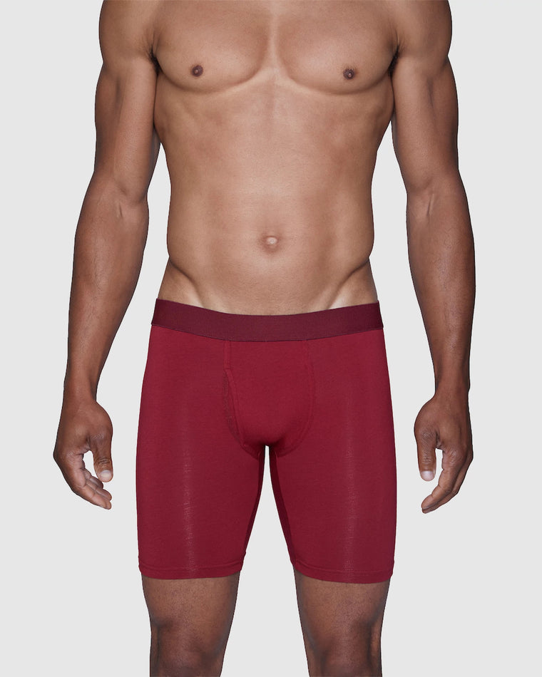 Burgundy Red $|& Wood Underwear 6" Biker Brief With Fly - VOF Front