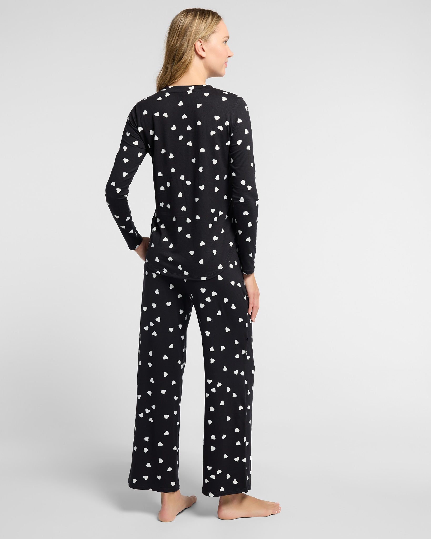 Black/Ivory Hearts $|& Bobeau Sleepwear Printed Butter Knit Long Sleeve Top & Pant - SOF Back