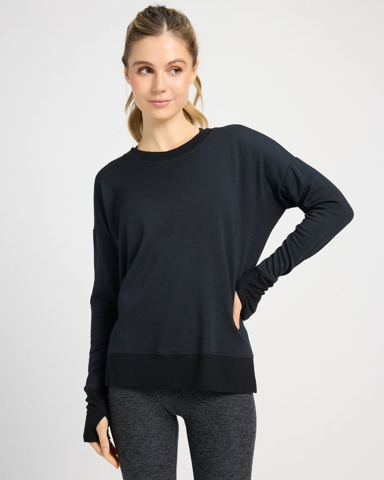 Black $|& Interval Flex Drop Shoulder Pullover - SOF Front