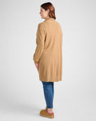 Heather Latte $|& Dreamers Open Long Line Cardigan withPockets - SOF Back