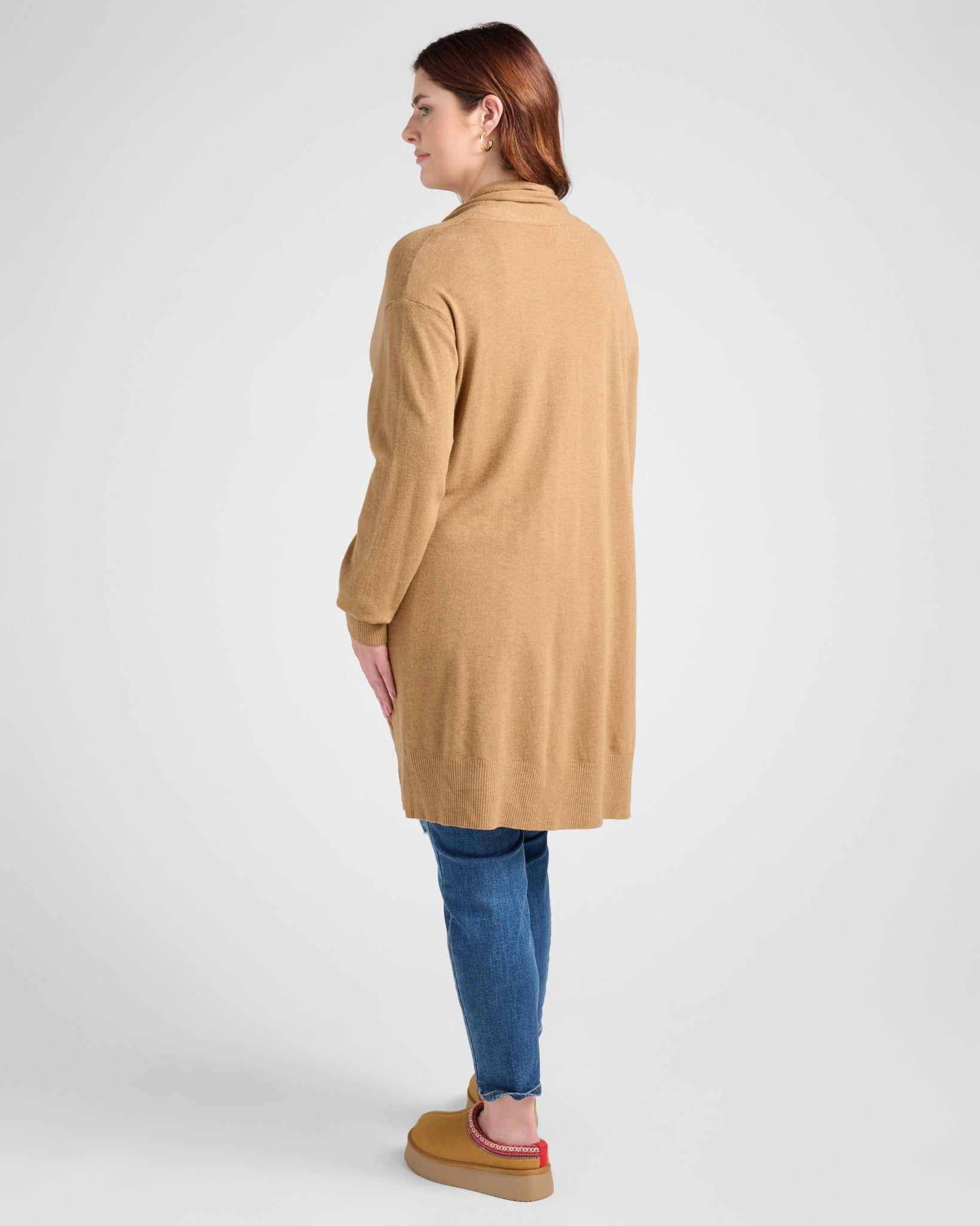Heather Latte $|& Dreamers Open Long Line Cardigan withPockets - SOF Back