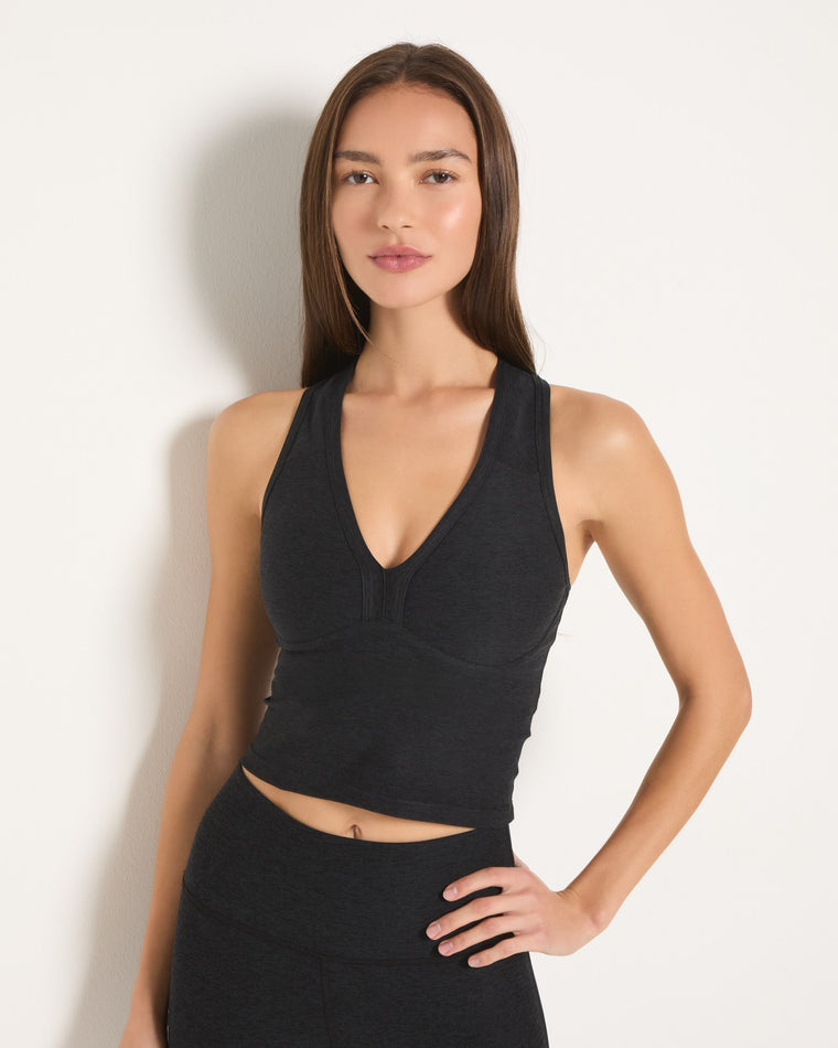 Night Sky Black $|& Interval Enheartened Spacedye High Hip Tank - SOF Front