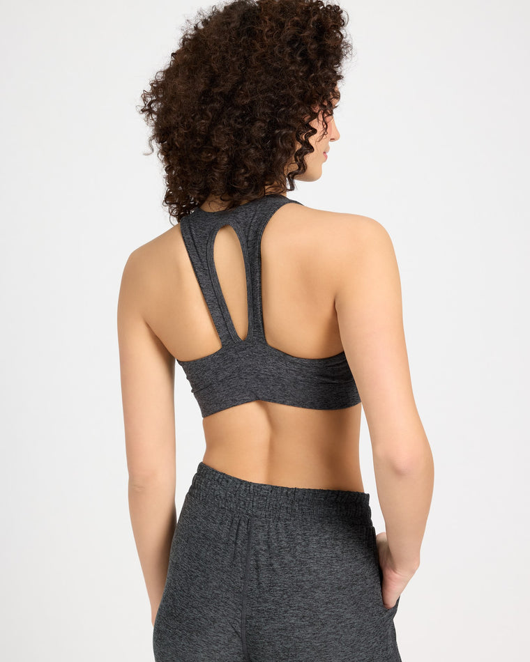 Heather Charcoal $|& Interval Ivy Spacedye Keyhole Racerback Bra - SOF Back