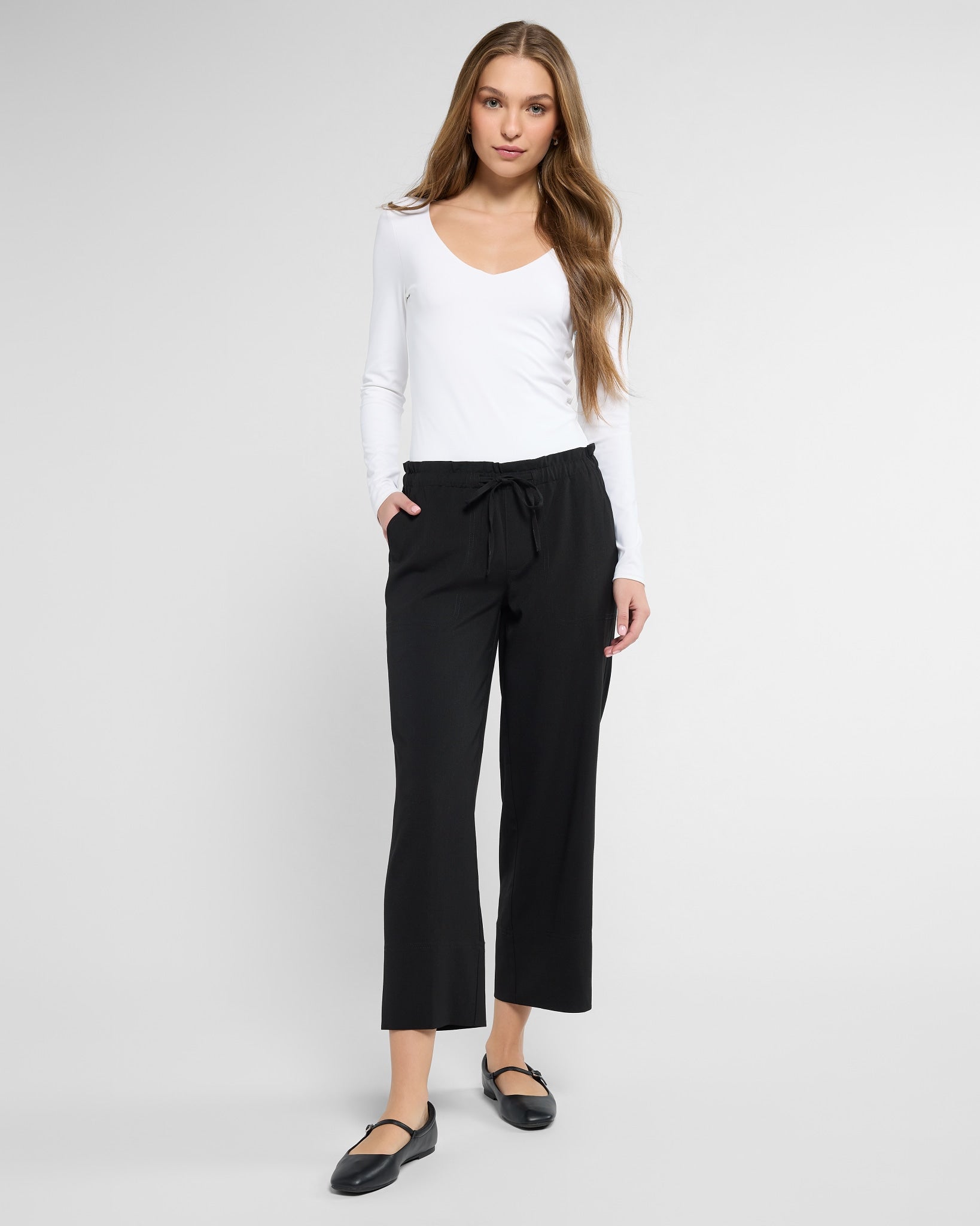 Black $|& Liverpool Pull On Wide Leg Crop Trouser - SOF Full Front