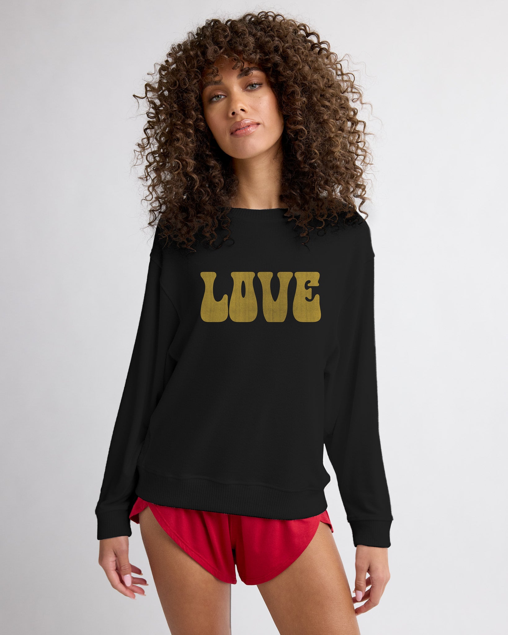 Black $|& SEAS Hacci Graphic Crew "Love Language" Graphic Pullover - SOF Front