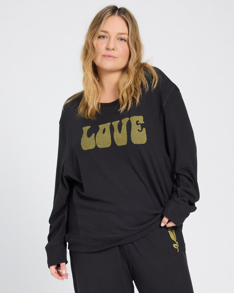 Black $|& SEAS Hacci Graphic Crew "Love Language" Graphic Pullover - SOF Front