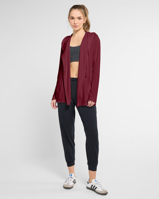 Red Wine $|& Interval Carefree Solid Hacci Cardigan - UGC On Fig