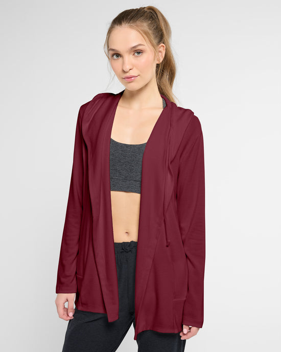 Red Wine $|& Interval Carefree Solid Hacci Cardigan - SOF Front