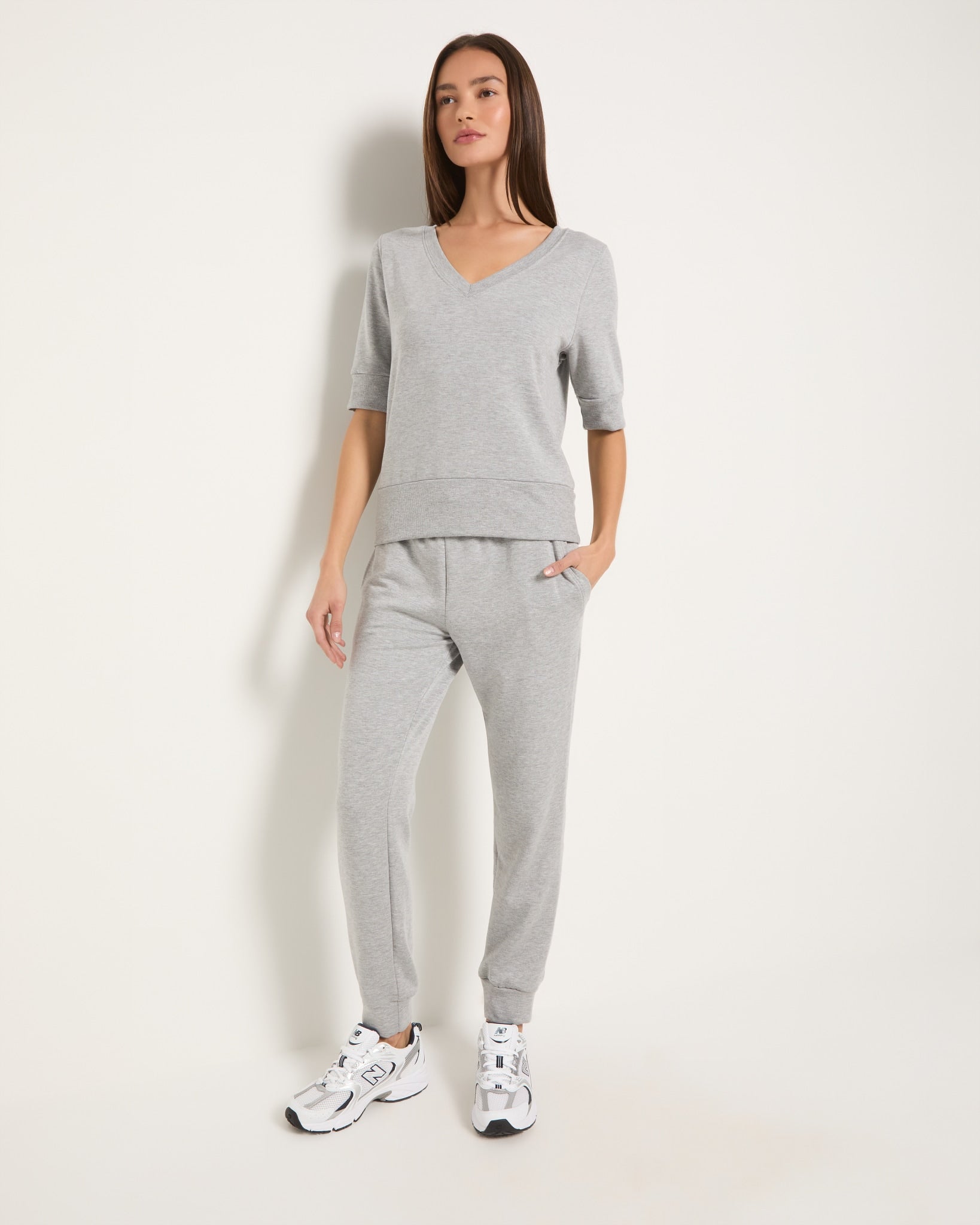 Heather Grey $|& Interval Flex Fleece Short Sleeve Top - UGC On Fig