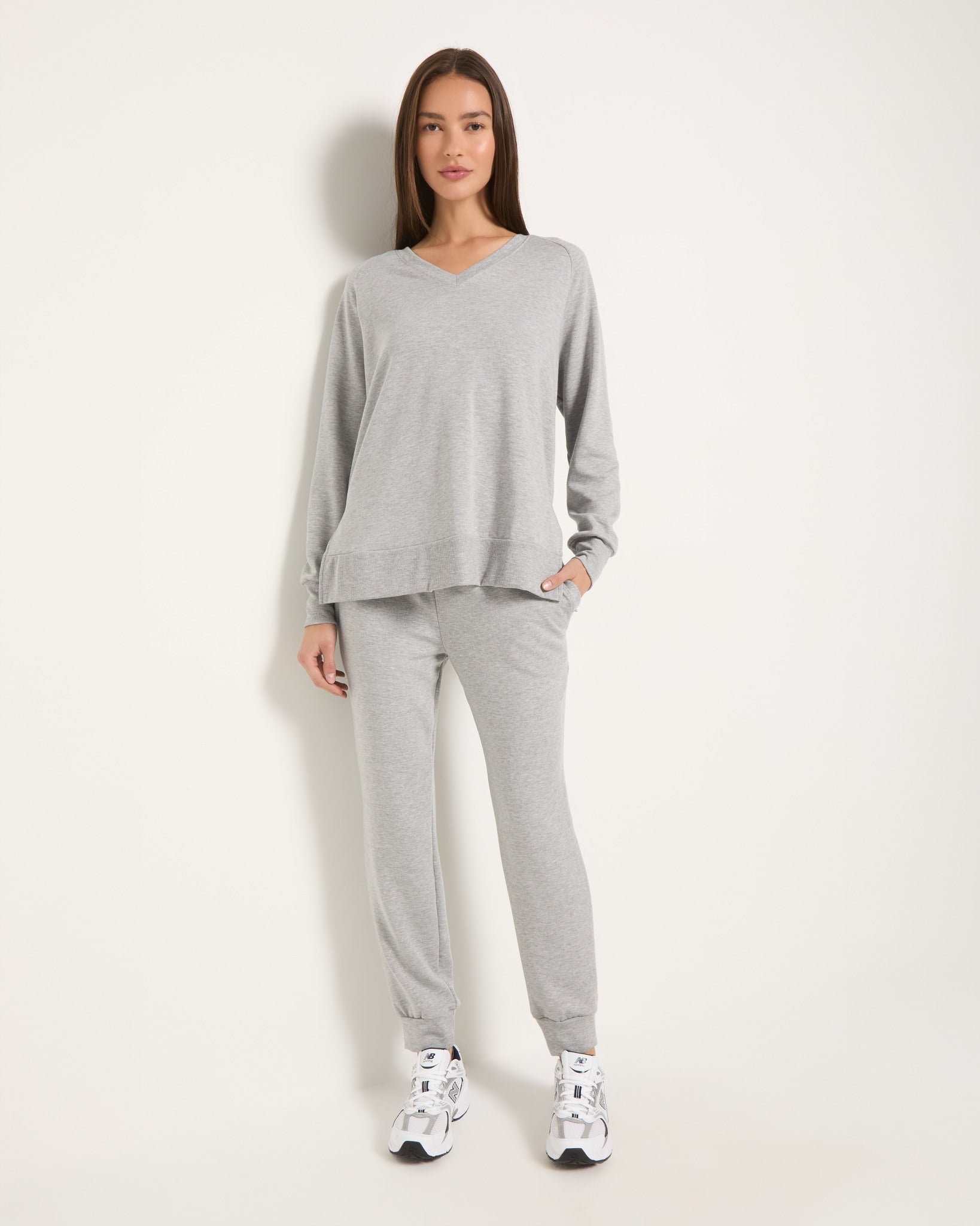 Heather Grey $|& Interval Flex Fleece V-Neck Top - UGC On Fig