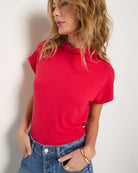 Cherry $|& SEAS Pier Funnel Neck Hacci Tee - SOF Full Front