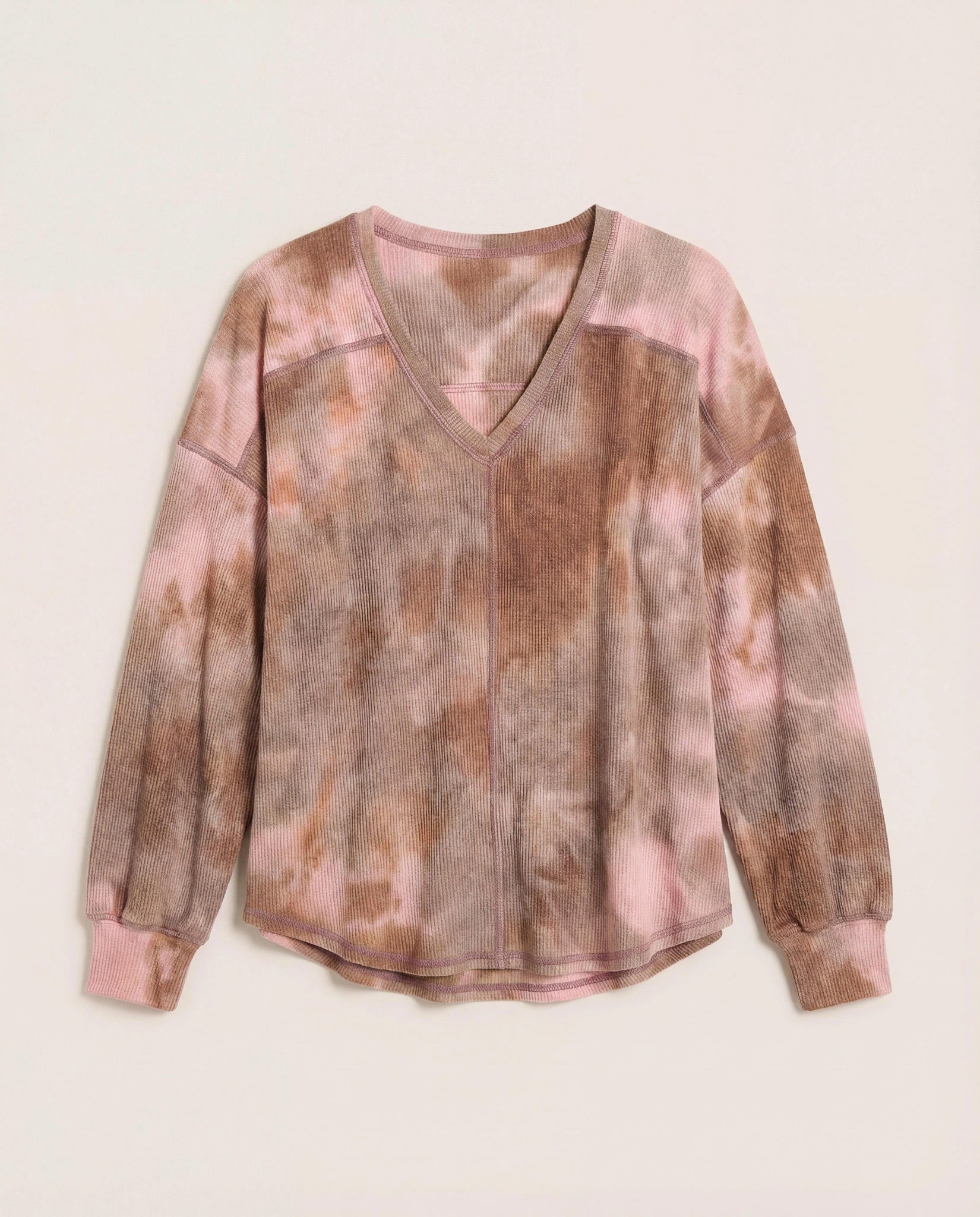 Khaki Tie Dye $|& SEAS Shore V-Neck Light Weight Thermal Top - Hanger Detail