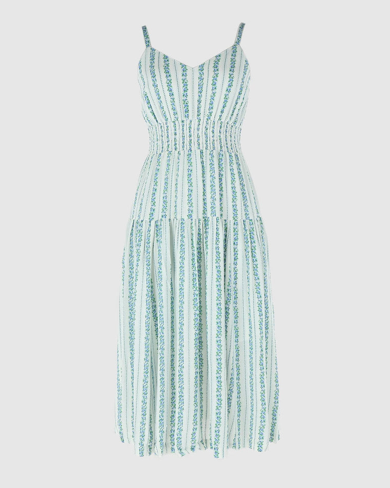 White Blue $|& Skies Are Blue Print Midi Dress - VOF Detail