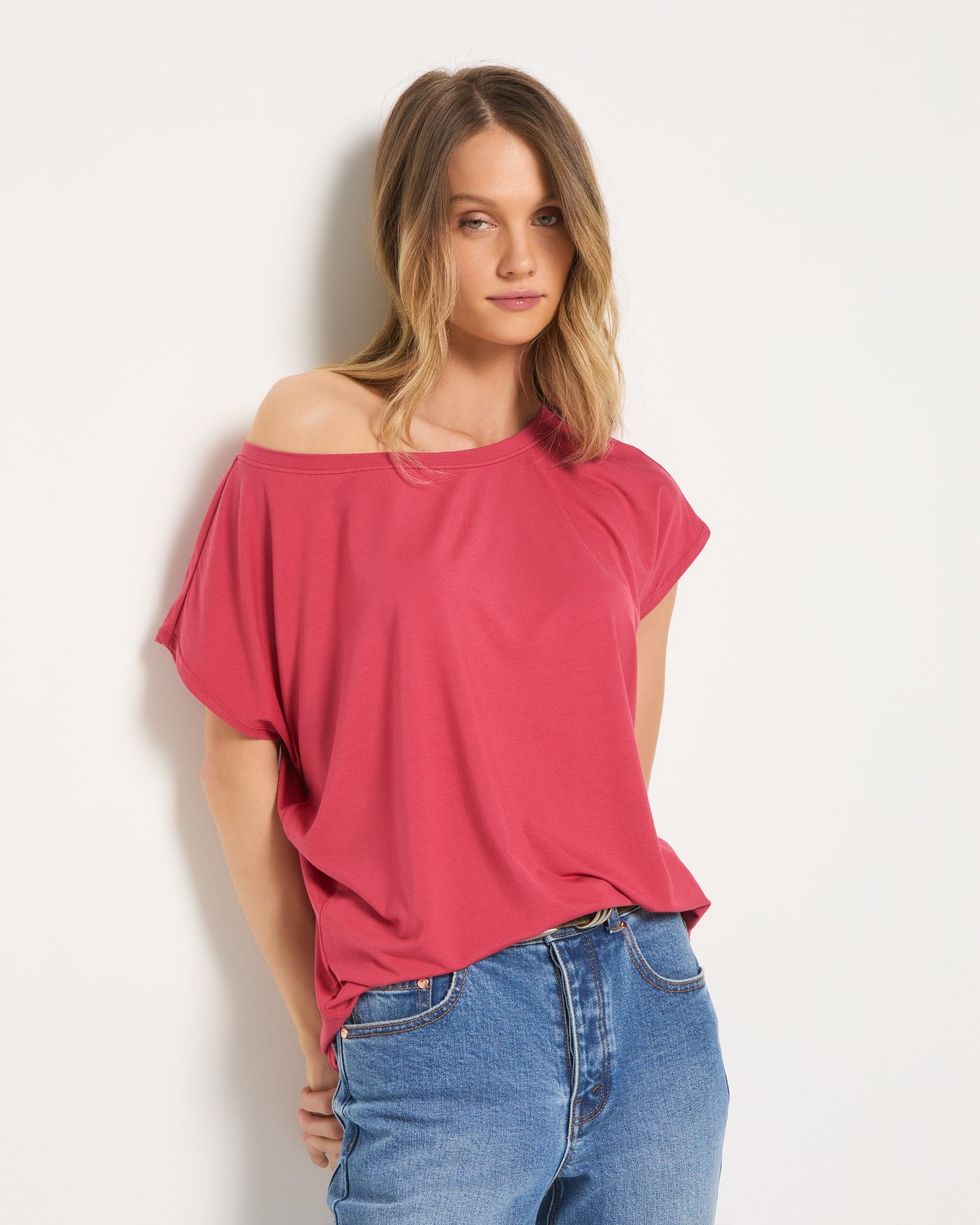 Soft Rose $|& SEAS Edgewater Off The Shoulder Tee - VOF Front