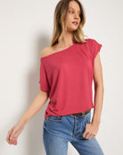Soft Rose $|& SEAS Edgewater Off The Shoulder Tee - SOF Full Front