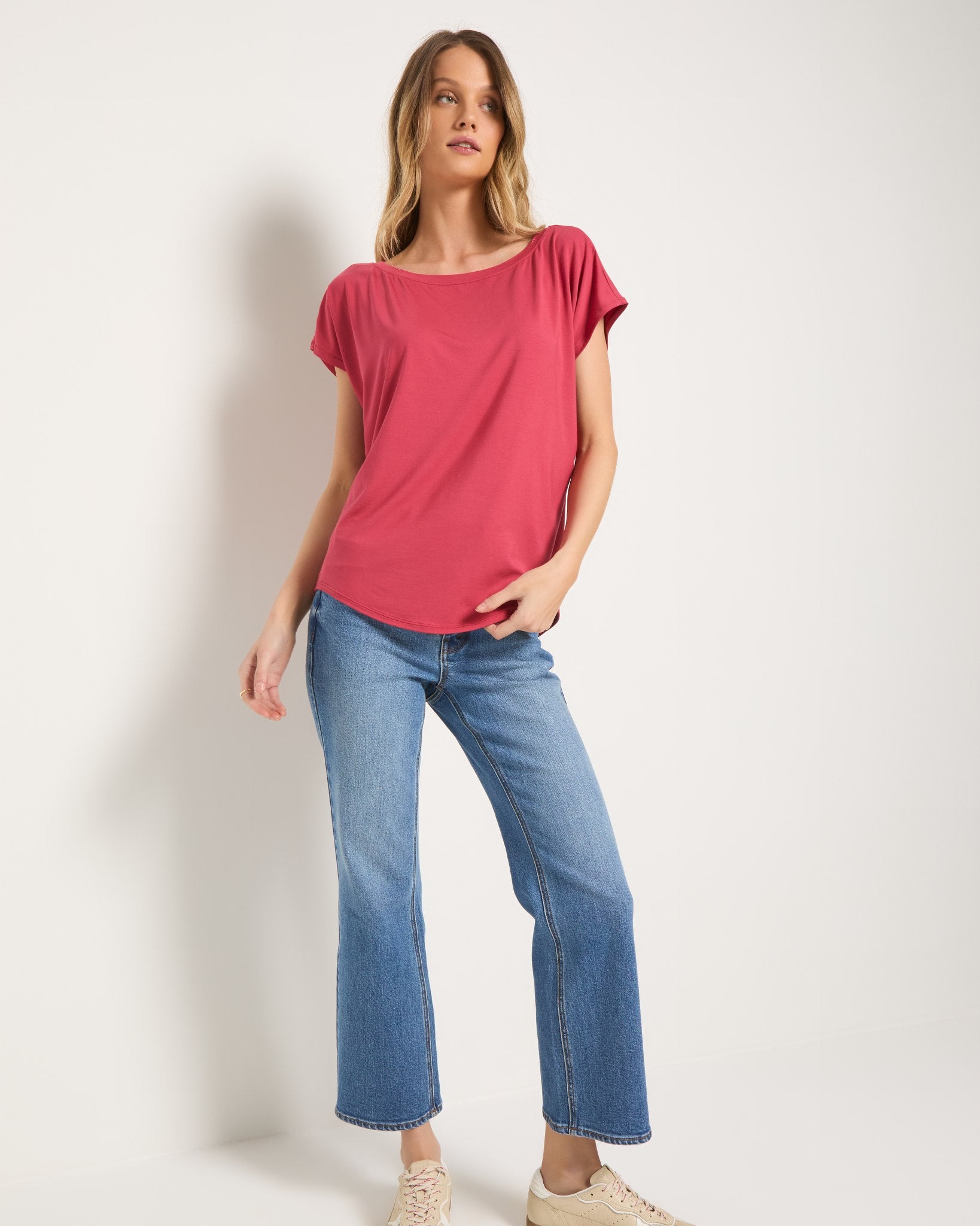 Soft Rose $|& SEAS Edgewater Off The Shoulder Tee - SOF Front
