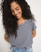 Mariner Midnight Stripe $|& SEAS Edgewater Off The Shoulder Tee - SOF Full Front