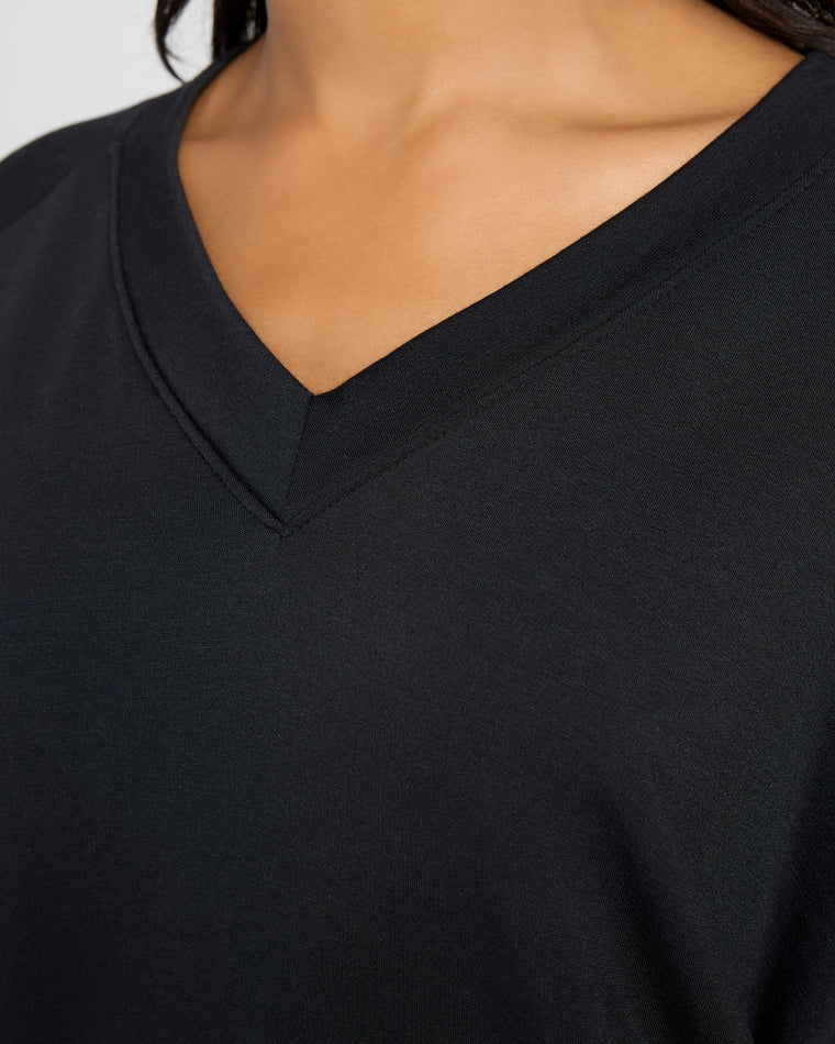 Black $|& SEAS Palmer Ranch Fleece V-Neck Top - SOF Detail